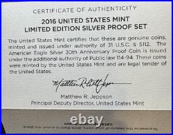 2016 U. S. Mint Limited Edition Silver Proof Set 8 Coins Box COA