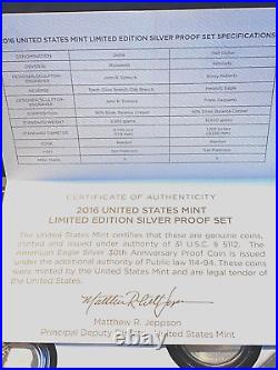 2016 U. S. Mint Limited Edition Silver Proof Set COA Original Box Beautiful