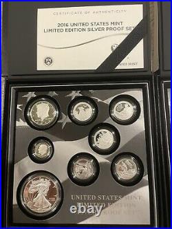 2016 and 2018 United States Mint Limited Edition Silver Proof Set Box & COA