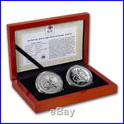 2017 Isle Of Man 2 Coin. 999 Silver Angel Proof & Reverse Proof Set WithBox & COA