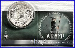 2017 Solomon Islands $5 Legends & Myths Wizard 2 oz Silver Reverse Proof Box&COA