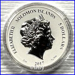 2017 Solomon Islands $5 Legends & Myths Wizard 2 oz Silver Reverse Proof Box&COA