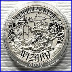 2017 Solomon Islands $5 Legends & Myths Wizard 2 oz Silver Reverse Proof Box&COA