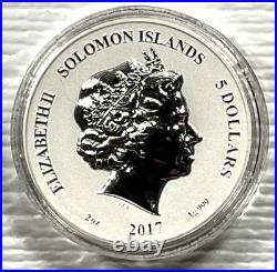 2017 Solomon Islands $5 Legends & Myths Wizard 2 oz Silver Reverse Proof Box&COA