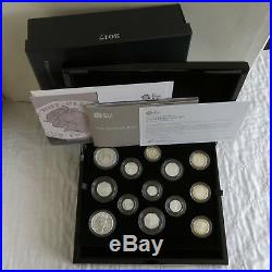 2017 UK 13 COIN SILVER PROOF COIN SET boxed/coa/outer