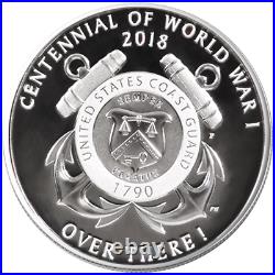 2018 Proof World War I Silver Dollar Coast Guard Medal 2pc Set Box OGP & COA