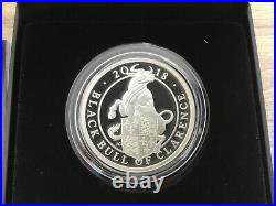 2018 Queens Beasts Black Bull of Clarence Silver Proof 1oz Coin Cap+Box+COA