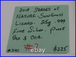 2018 Shades of Nature Sun Grass Lizard 25g 999 Fine Silver Proof Box & COA. #2