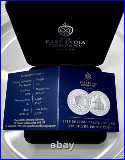 2018 Silver Niue East India Company $1 Trade Dollar Proof Coin Box Coa