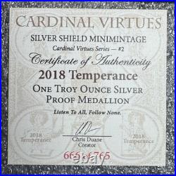 2018 Silver Shield TEMPERANCE 1 oz. 999 Silver Proof withBox & COA