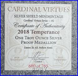 2018 Silver Shield TEMPERANCE 1 oz. 999 Silver Proof withBox & COA