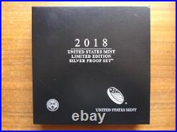 2018 Us Mint Limited Edition Silver Proof Set 8 Coin Set Box & Coa