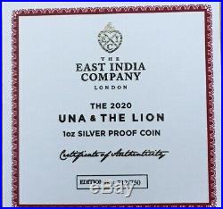 2019 2020 Saint Helena Una & Lion 1 Oz Silver Proof Box Coa Mintage 750