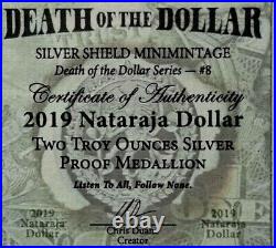 2019 2 oz. Silver Shield NATARAJA DOLLAR Silver PROOF with LOW COA & DISPLAY BOX 2019 2 oz. Silver Shield NATARAJA DOLLAR Silver PROOF with LOW COA & DISPLAY BOX