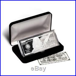 2019 4 oz. 999 Fine Silver Proof Bar $100 Bill with Box and COA New