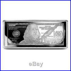 2019 4 oz. 999 Fine Silver Proof Bar $100 Bill with Box and COA New