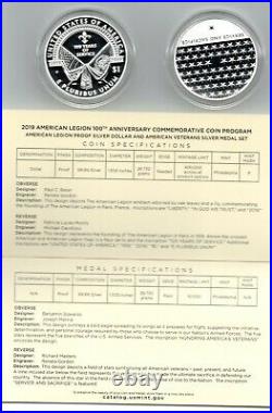 2019 American Legion 100th Anniversary Silver Dollar And Medal Set WithBox & COA