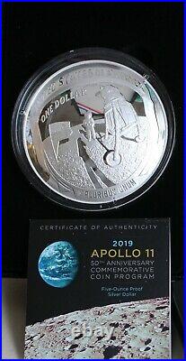2019 Apollo 50th Anniversary Proof Commemorative Coin 5 oz Silver with Box and COA