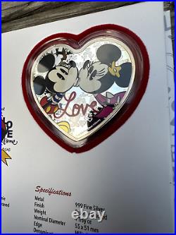 2019 Disney Heart Shaped Love 1 Oz Silver Proof Coin W Box