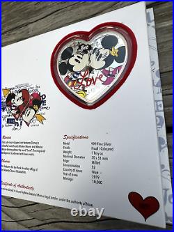 2019 Disney Heart Shaped Love 1 Oz Silver Proof Coin W Box #2