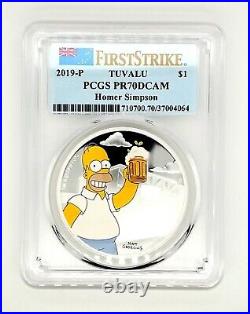 2019-P $1 Tuvalu Homer Simpson 1 Oz Silver Proof Coin PCGS PR70DCAM +COA+BOX
