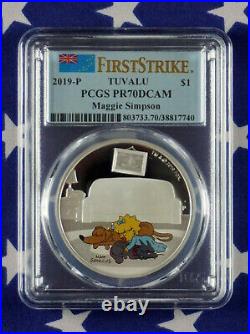 2019-P $1 Tuvalu Maggie Simpson 1 oz Silver Proof Coin PCGS PR70DCAM + COA + Box