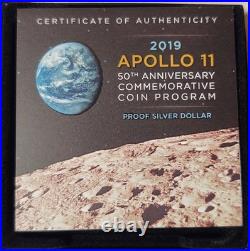 2019-P Apollo 11 50th Anniversary SILVER Proof Dollar WithBox & COA, Curved Coin