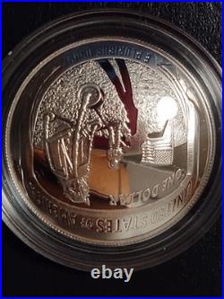 2019-P Apollo 11 50th Anniversary SILVER Proof Dollar WithBox & COA, Curved Coin