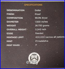 2019-P Apollo 11 50th Anniversary SILVER Proof Dollar WithBox & COA, Curved Coin