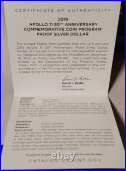 2019-P Apollo 11 50th Anniversary SILVER Proof Dollar WithBox & COA, Curved Coin