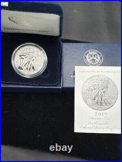 2019-S 19XE Enhanced Reverse Proof Silver Eagle with Blue Boxes & Numbered COA