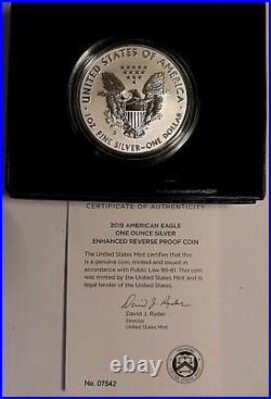 2019 S AMERICAN SILVER EAGLE One Ounce Enhanced Reverse Proof Coin With BOX & COA