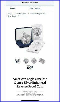 2019 S American Eagle One Ounce Silver Enhanced Reverse Proof Coin Unopened Box