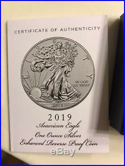 2019-S Enhanced Reverse Proof American Silver Eagle Coin and Box, IN HAND