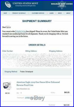 2019-S Enhanced Reverse Proof American Silver Eagle SEALED BOX