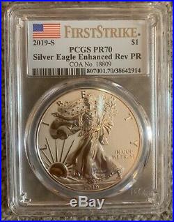 2019-S Enhanced Reverse Proof Silver Eagle PCGS PR70 First Strike with Box and COA