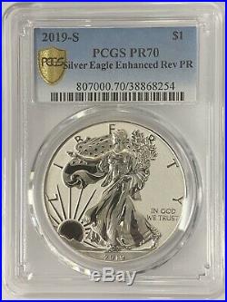 2019 S Enhanced Reverse Proof Silver Eagle PR70 WithBox & COA
