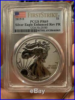 2019-S Enhanced Reverse Proof Silver Eagle w Box & COA PCGS PR69 COA #20580