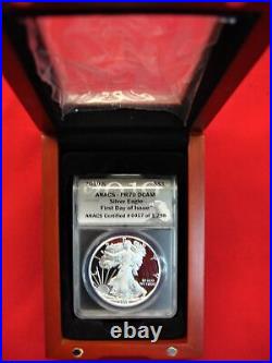 2019 S PROOF SILVER EAGLE ANACS PF70 DCAM FIRST DAY OF ISSUE WithFANCY BOX