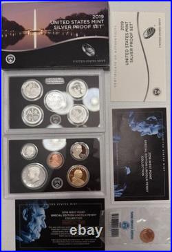 2019-S SILVER 10pc Proof Set + box & COA. INCLUDES BONUS reverse pf W-mint cent