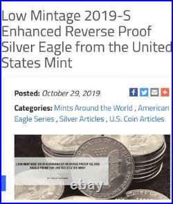 2019-S Silver American Eagle Enhanced Reverse Proof in Sealed Mint Box