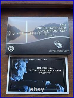 2019-S Silver Proof Set with US Mint Box, COA and 2019 W Reverse Proof Penny