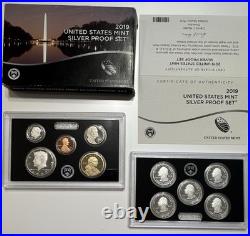 2019-S US Silver Proof Set COA Box, 1.509 Troy oz of. 999 Fine Silver