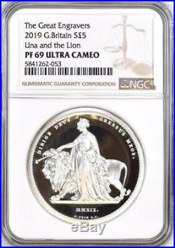 2019 Silver Proof Una and the Lion. NGC PF69 Ultra Cameo, Royal Mint Box & COA