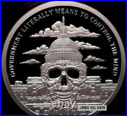 2019 Silver Shield GOVERNMENT MIND CONTROL 2 oz. Silver PROOF with COA & BOX! 391