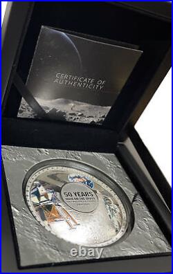 2019 Solomon Islands 50 YEARS. 999 SILVER PROOF COIN $5 Moon Land BOX/COA 50g