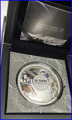 2019 Solomon Islands 50 YEARS. 999 SILVER PROOF COIN $5 Moon Land BOX/COA 50g