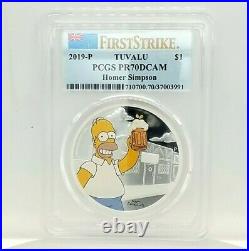 2019 Tuvalu The Simpson's Homer 1oz. 999 Proof PR70 Silver Coin Box & COA