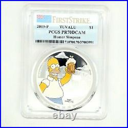 2019 Tuvalu The Simpson's Homer 1oz. 999 Proof PR70 Silver Coin Box & COA