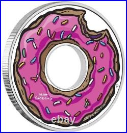 2019 Tuvalu The Simpsons Donut 1 oz Colored Silver Proof Coin with Box and COA